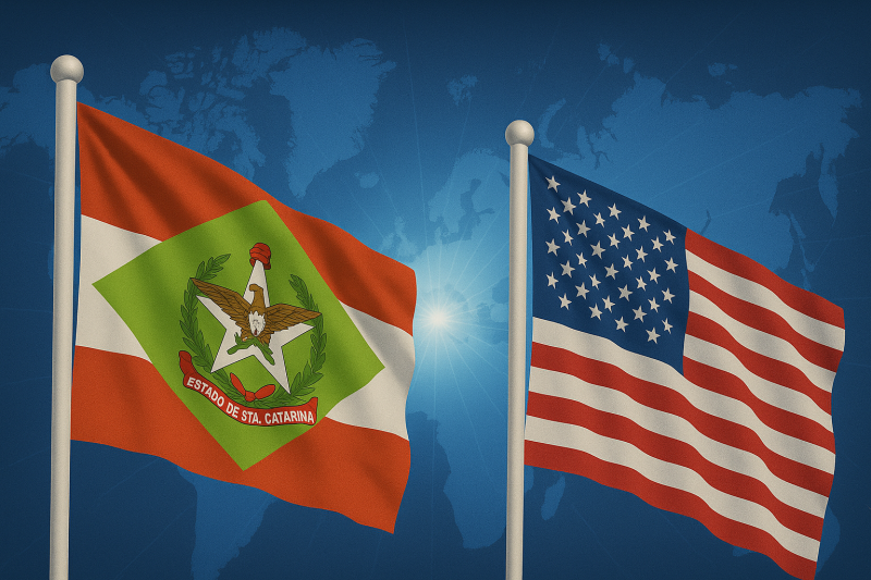 Missões focam atração de investimentos norte-americanos para SC. Arte gerada por IA.